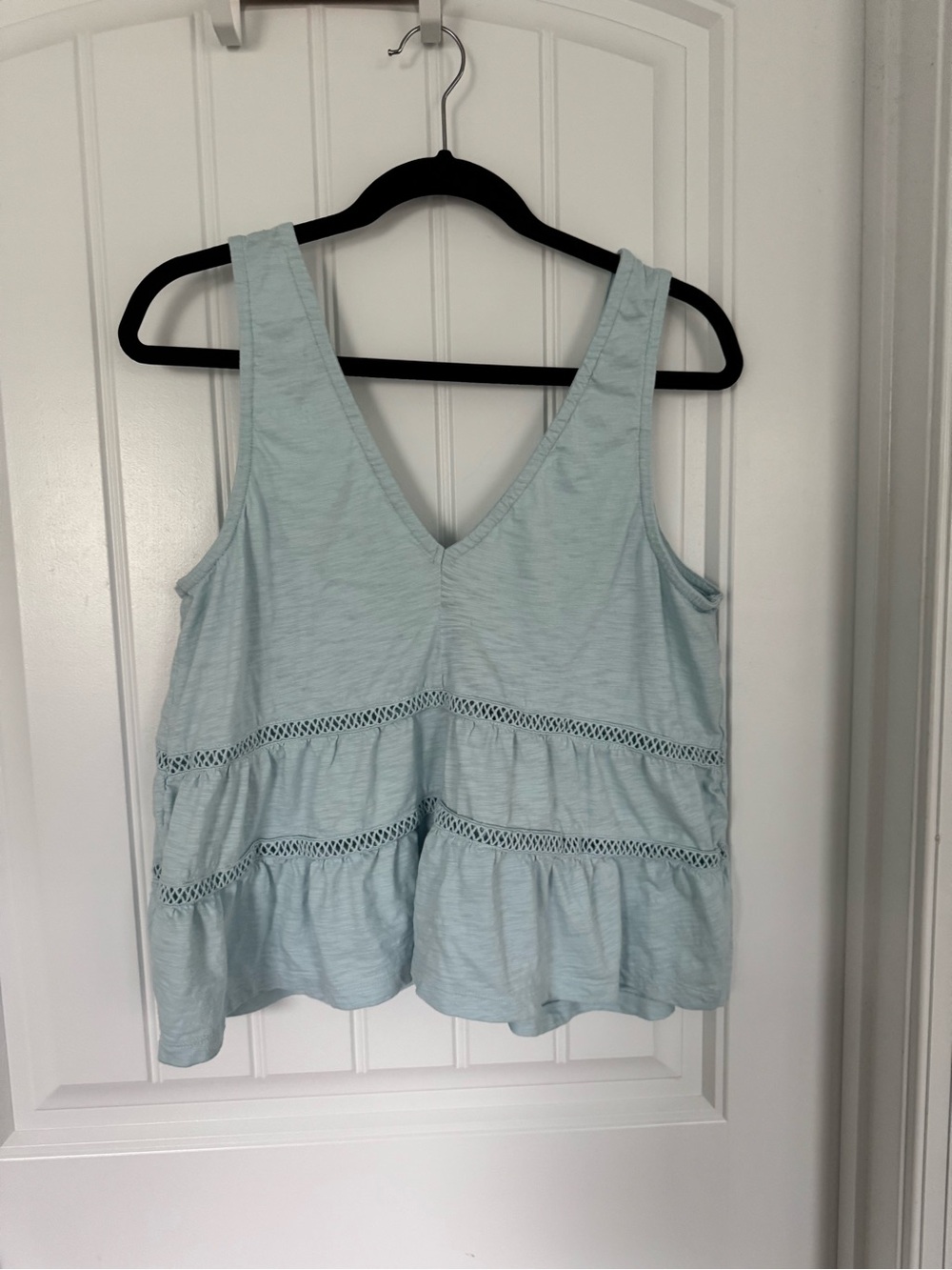 American Eagle Outfitters Pale Blue Crochet-Trim V-Neck Tank